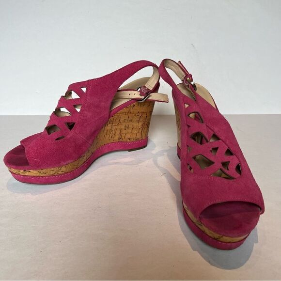 Franco Sarto Women's Pink Leather Wedge Sandals Size 8 1/2M - Picture 1 of 7